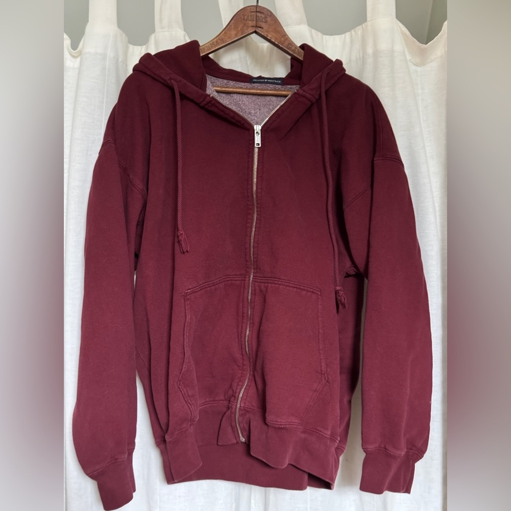 Brandy Melville Christy Maroon Zip-Up hoodie one size